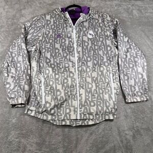 Real‎ Madrid Jacket Adidas Anthem Varsity Mens Gray Large Spellout Futbol Hooded